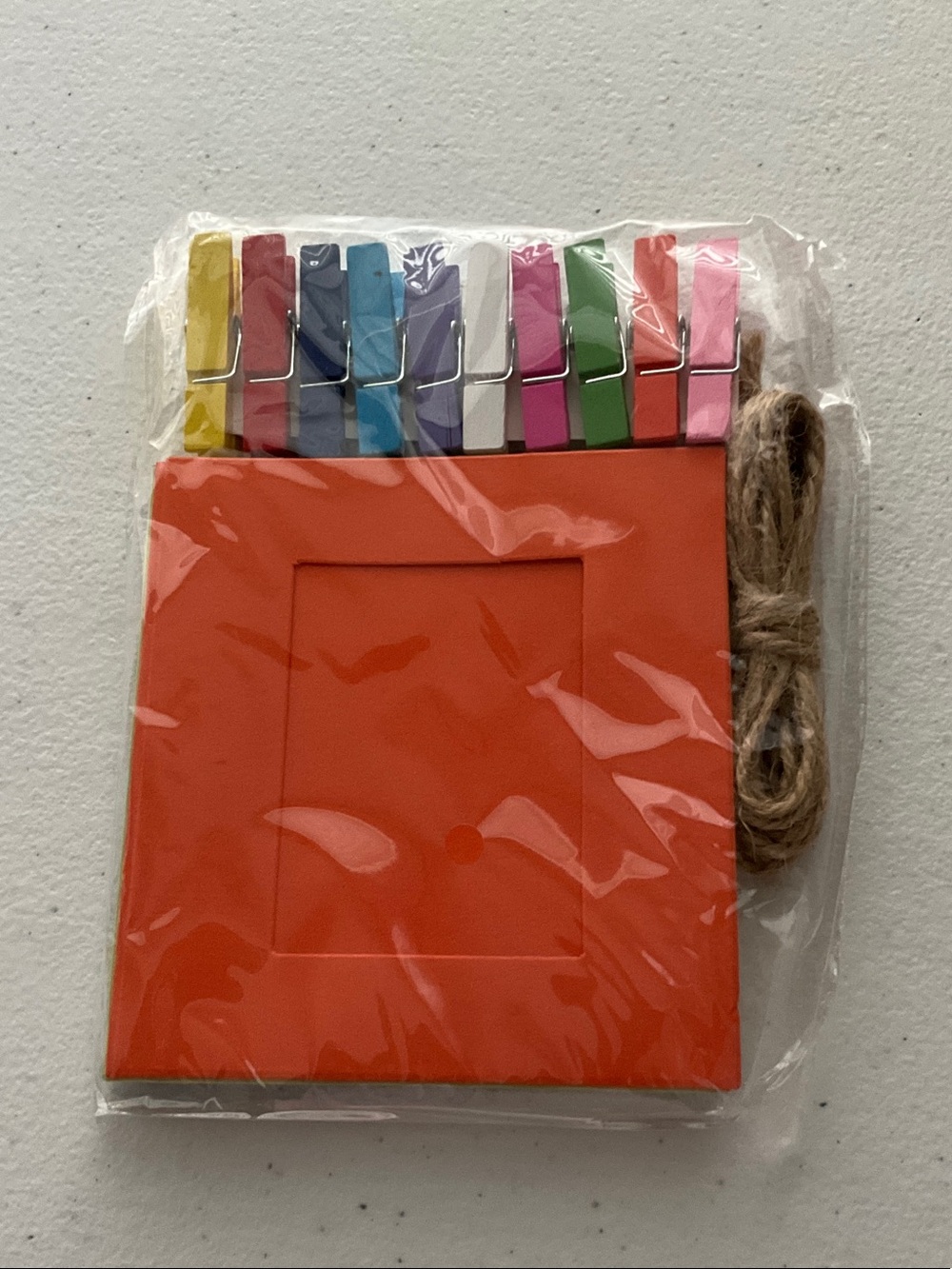 Orange Mini Photo Frame Set with Multicolor Clips and Natural Twine